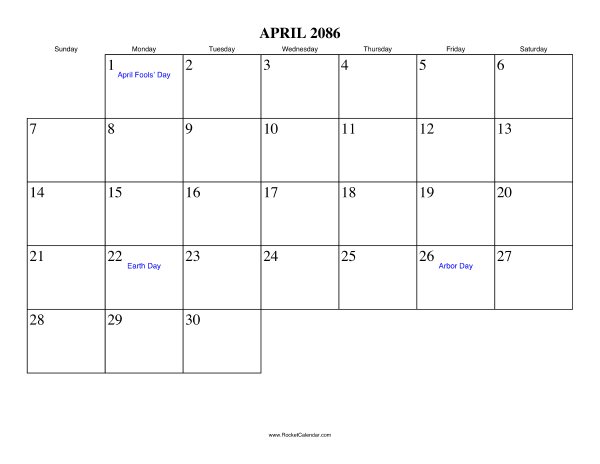 April 2086 Calendar