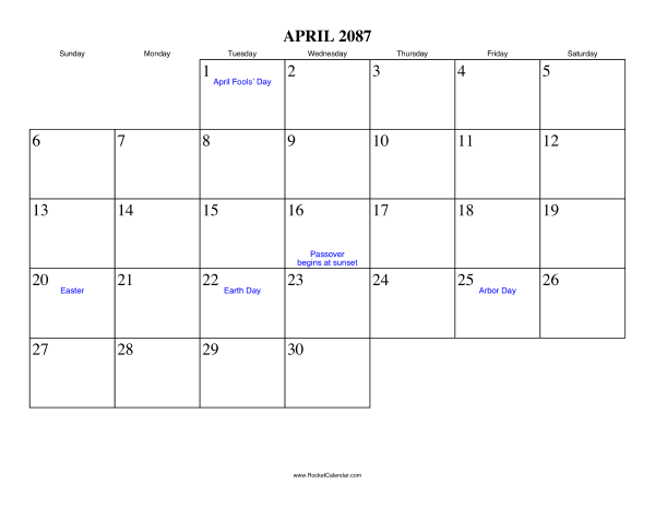 April 2087 Calendar