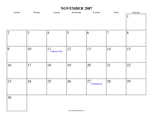 November 2087 Calendar