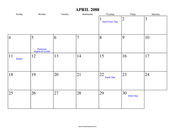 April 2088 Calendar