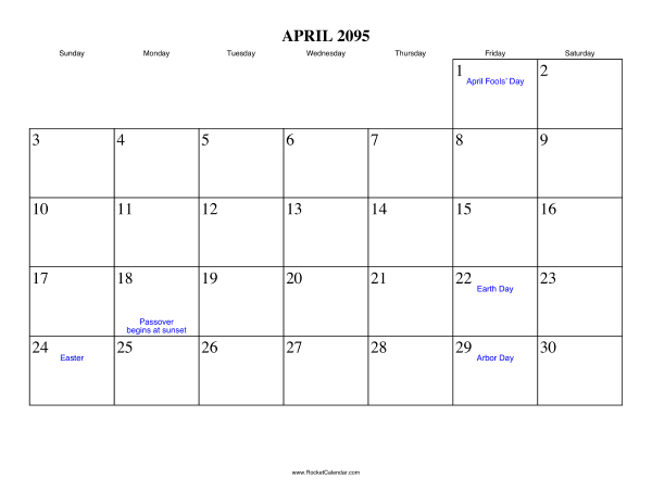 April 2095 Calendar